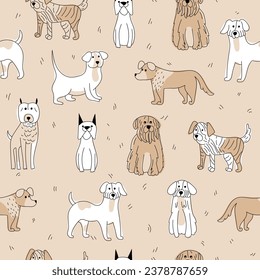 Trendy seamless pattern with hand-drawn dogs. Perfect for kids apparel, fabric, textile, nursery decoration, wrapping paper