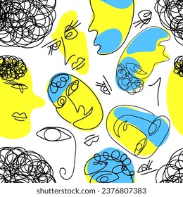 Trendy seamless pattern head and brain people. hand drawing. Not AI, Illustrat3. Vector illustration