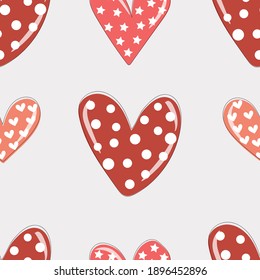 Patrón de corazones modernos y sin fisuras para el papel de envolver romántico festivo, tela, textil, ropa de cama, cubiertas. Plantilla de San Valentín.  Ilustración vectorial.