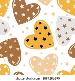 Trendy seamless pattern of hearts and stars for printing on fabric, pillows, gliders, covers, wrapping paper. Valentine's day template. Vector illustration.