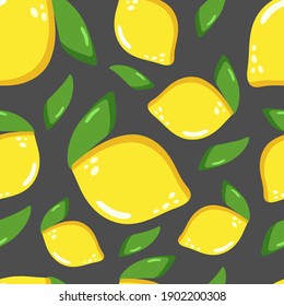 Trendy seamless pattern with lemon. Pantone 2021 yellow and grey colors. Vector for cards, banners, wrapping paper, posters, scrapbooking, pillow, cups and kitchen fabric design. 