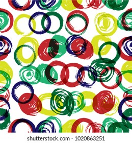 Trendy seamless pattern in Memphis style and with stains. Hand Drawn design . Repeating smooth lines vector background . Cool geometric scribble endless texture . Doodle Backdrop. 