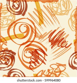 Trendy seamless pattern in Memphis style and with stains. Hand Drawn design . Repeating smooth lines vector background . Cool geometric scribble texture . Doodle Backdrop.