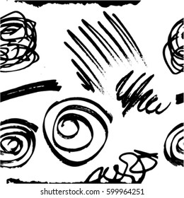 Diseño moderno y sin fisuras en estilo Memphis y con manchas. Diseño de mano dibujada . Repetiendo el fondo vectorial de líneas lisas . Textura de garabato geométrico frío. Fondo Doodle.