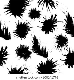 Trendy seamless pattern in Memphis style and with stains. Jumble design . Repeating smooth lines vector background . Cool geometric texture . Dirty Spots. 