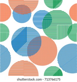 Trendy seamless pattern in Memphis style . Modern design with circle shapes . Repeating smooth lines vector background . Cool geometric background. Technology Backdrop.