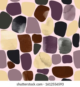 trendy seamless pattern of organic hand drawn shapes. earthy colours watercolor pattern. textile and stationery surface design. 