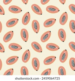 patrón de moda sin costuras con fruta de papaya, ilustración en estilo doodle	
