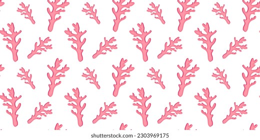 Trendy seamless pattern with pink coral on white background. Vector illustration