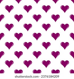 Trendy seamless pattern of purple hearts on a light background.