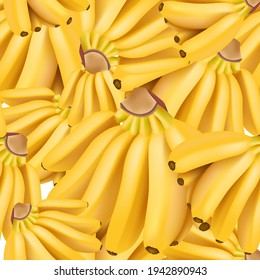 Trendy seamless pattern with realistic baby banana bunch. Vector realistic illustration
