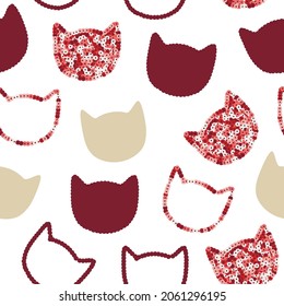 Trendy seamless pattern of silhouette cat with sequin elements.