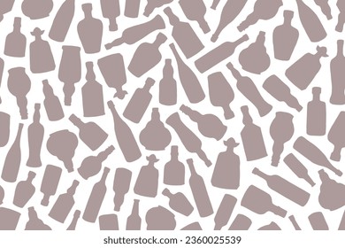 Trendy seamless pattern of silhouettes of alcohol bottles in doodle style. Alcoholic drinks. Great for bar menu, drink menu, banner, print. EPS10 vector illustration. Isolated on white background