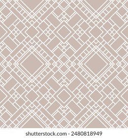 Trendy seamless pattern of squares and lines, geometric shapes in coffee color for cafe design. Abstract ornament on a brown background for textiles and wallpaper.