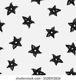 Trendy seamless pattern with stars drawn by hand. Grunge, graffiti, sketch, watercolour. Vector illustration.