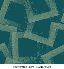 Trendy Seamless Pattern Stippled Squares Texture Vector Turquoise Abstract Background. Hand Drawn Tileable Geometric Dotted Grunge Repetitive Retro Wallpaper. Bizarre Art Illustration