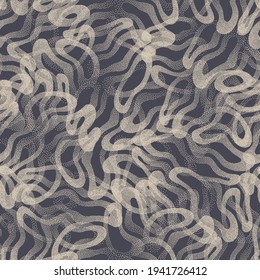Trendy Seamless Pattern Stippled Tangled Lines Texture Vector Retro Colors Abstract Background. Hand Drawn Tileable Geometric Dotted Grunge Repetitive Retro Style Wallpaper. Bizarre Art Illustration