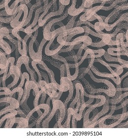 Trendy Seamless Pattern Stippled Tangled Lines Texture Vector Vintage Colors Abstract Background. Hand Drawn Tileable Geometric Dotted Repetitive Retro Style Wallpaper. Bizarre Art Illustration