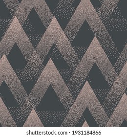 Trendy Seamless Pattern Stippled Triangles Texture Vector Retro Colors Abstract Background. Hand Drawn Tileable Geometric Dotted Grunge Repetitive Retro Style Wallpaper. Bizarre Art Illustration