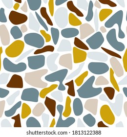 Trendy seamless pattern stone terrazzo texture on white background in flat style. Vector design for fabric, web, textile, print