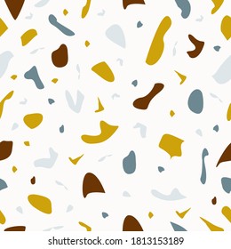 Trendy seamless pattern stone terrazzo texture on white background in flat style. Vector design for fabric, web, textile, print