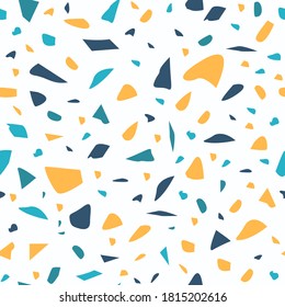 Trendy seamless pattern stone terrazzo texture on white background in flat style. Vector design for fabric, web, textile, print