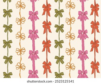 Trendy Seamless pattern of Striped Coquette bows Vector Illustration Hand drawn ribbon background. Design for fashion , fabric, textile, wallpaper , wrapping and all prints