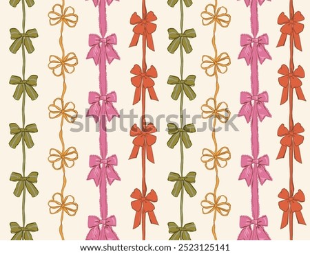 Trendy Seamless pattern of Striped Coquette bows Vector Illustration Hand drawn ribbon background. Design for fashion , fabric, textile, wallpaper , wrapping and all prints