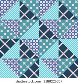 Trendy seamless pattern with triangle geometric background in feminine blue color. Colorful pastel soft colors vector illustration for fashion wrapping and textile print.