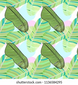 Trendy seamless pattern with tropic leaves. Beautiful vector illustration for women's fashion