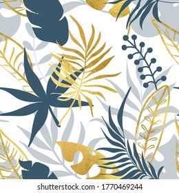 Trendy seamless pattern with tropical leaves. Modern abstract design for paper, wallpaper, cover, fabric and other users. Vector illustration