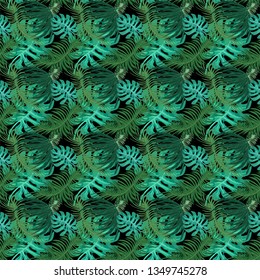 Trendy seamless pattern with tropical palm leaves. Template for different design