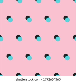 Trendy seamless Pattern with turquoise, Black Pink. Abstract  background with geometry circles.  Vector polka dots composition.