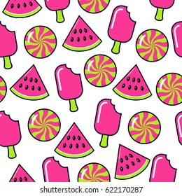 trendy seamless pattern with watermelon and lollipops