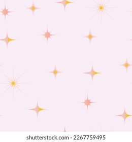 Trendy seamless pattern with y2k blurred gradient star on pink background. Groovy color background. 