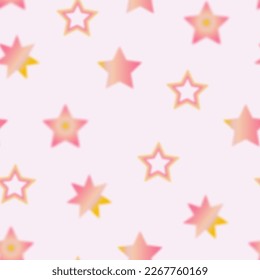 Trendy seamless pattern with y2k blurred gradient star on pink background. Groovy color background. 