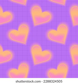 Trendy seamless pattern with y2k pink shiny blurred gradient hearts. Neon color background. Abstract geometric background.	
