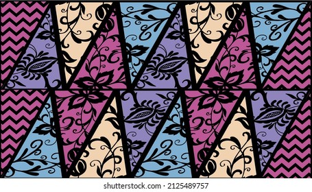 Trendy seamless pattern with zig zag and flourish. Beautiful floral ornament. Fashion endless texture.