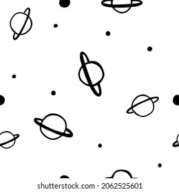 Trendy seamless patterns with saturn in simple style. Vector illustration.