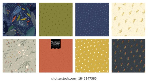 Trendy seamless patterns set. Cool abstract design. For fashion fabrics, home decor, quilting, backgrounds, cards and templates, scrapbooking etc. Vector illustration.