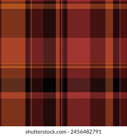 Trendy seamless plaid pattern, blanket fabric check vector. Bandana tartan texture textile background in dark and red color.