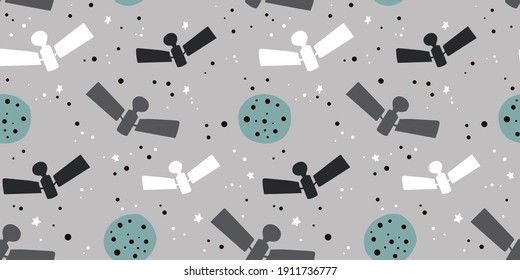 Trendy seamless space patterns. Cosmos backgrounds for cosmonautics day. Endless texture of universe for wallpaper, wrapping paper