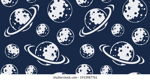 Trendy seamless space patterns. Planet in cosmos backgrounds for cosmonautics day. Endless texture of universe for wallpaper, wrapping paper