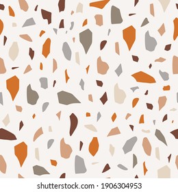 Trendy seamless stone terrazzo texture. Hand-drawn repeatable pattern design in neutral colours . Surface pattern design with concrete texture for web and print. Perfect for fabric and wrapping paper.