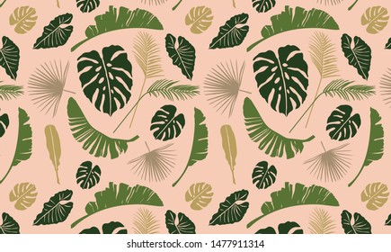 Trendy seamless tropical pattern with exotic leaves and plants jungle