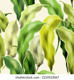 Patrón tropical a la moda sin fisuras con hojas exóticas y plantas selvas.