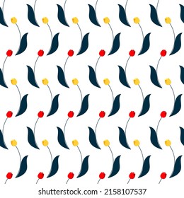 Trendy seamless vector floral pattern of tulips. Summer and spring motives. White background. Stock vector illustration.