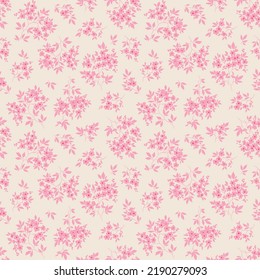 Trendy seamless vector floral pattern. Gentle print made of small pink flowers. Summer and spring motifs. Light pink background. Stock vector illustration.