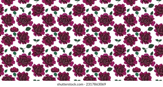 Trendy seamless vector floral pattern. Contemporary print made of flowers and leaves pattern. Summer and spring motifs. Red and Green rose flower bouquet. Botanic floral Tile.