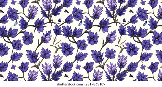 Trendy seamless vector floral pattern. Contemporary print made of flowers and leaves pattern. Summer and spring motifs. Purple and White flower bouquet. Botanic floral Tile.